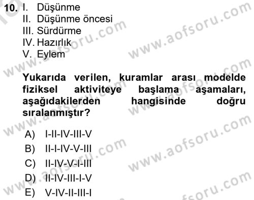 Sağlık Psikolojisi Dersi 2020 - 2021 Yılı Yaz Okulu Sınav Soruları 10. Soru