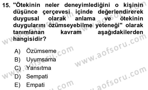 Sağlık Psikolojisi Dersi 2020 - 2021 Yılı Yaz Okulu Sınav Soruları 15. Soru