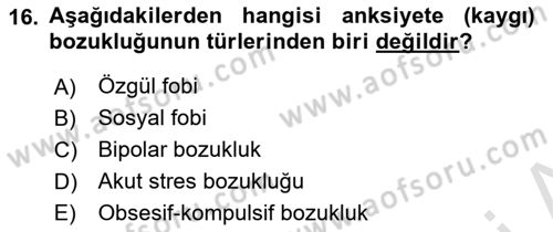 Sağlık Psikolojisi Dersi 2020 - 2021 Yılı Yaz Okulu Sınav Soruları 16. Soru