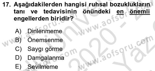 Sağlık Psikolojisi Dersi 2020 - 2021 Yılı Yaz Okulu Sınav Soruları 17. Soru