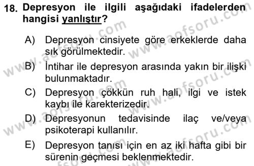 Sağlık Psikolojisi Dersi 2020 - 2021 Yılı Yaz Okulu Sınav Soruları 18. Soru
