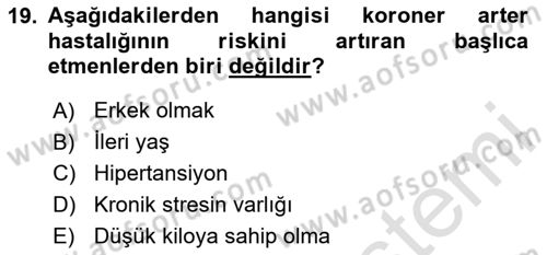 Sağlık Psikolojisi Dersi 2020 - 2021 Yılı Yaz Okulu Sınav Soruları 19. Soru