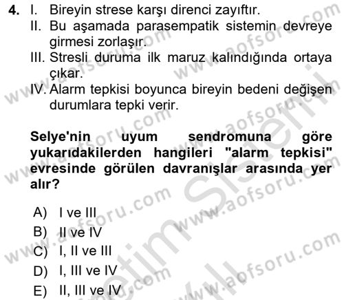 Sağlık Psikolojisi Dersi 2020 - 2021 Yılı Yaz Okulu Sınav Soruları 4. Soru