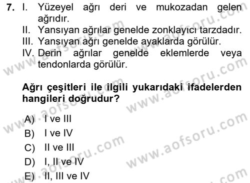 Sağlık Psikolojisi Dersi 2020 - 2021 Yılı Yaz Okulu Sınav Soruları 7. Soru