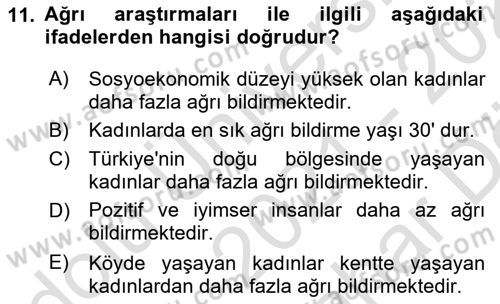 Sağlık Psikolojisi Dersi 2021 - 2022 Yılı (Vize) Ara Sınav Soruları 11. Soru