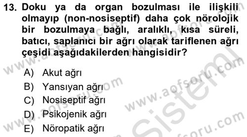 Sağlık Psikolojisi Dersi 2021 - 2022 Yılı (Vize) Ara Sınav Soruları 13. Soru