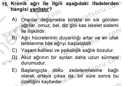 Sağlık Psikolojisi Dersi 2021 - 2022 Yılı (Vize) Ara Sınav Soruları 15. Soru