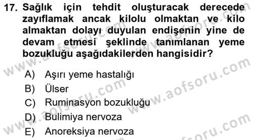 Sağlık Psikolojisi Dersi 2021 - 2022 Yılı (Vize) Ara Sınav Soruları 17. Soru