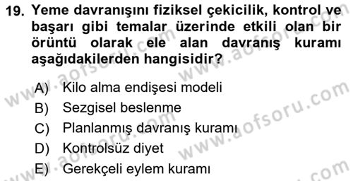 Sağlık Psikolojisi Dersi 2021 - 2022 Yılı (Vize) Ara Sınav Soruları 19. Soru