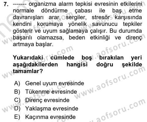 Sağlık Psikolojisi Dersi 2021 - 2022 Yılı (Vize) Ara Sınav Soruları 7. Soru