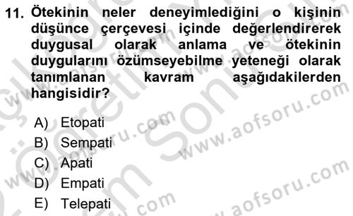 Sağlık Psikolojisi Dersi 2021 - 2022 Yılı (Final) Dönem Sonu Sınav Soruları 11. Soru