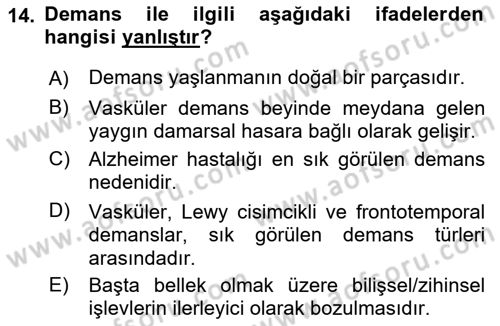 Sağlık Psikolojisi Dersi 2021 - 2022 Yılı (Final) Dönem Sonu Sınav Soruları 14. Soru