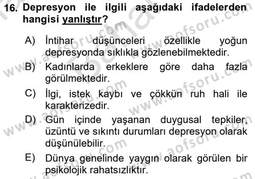 Sağlık Psikolojisi Dersi 2021 - 2022 Yılı (Final) Dönem Sonu Sınav Soruları 16. Soru