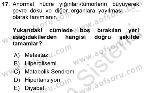 Sağlık Psikolojisi Dersi 2021 - 2022 Yılı (Final) Dönem Sonu Sınav Soruları 17. Soru
