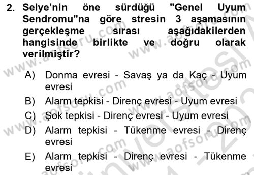 Sağlık Psikolojisi Dersi 2021 - 2022 Yılı (Final) Dönem Sonu Sınav Soruları 2. Soru