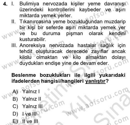 Sağlık Psikolojisi Dersi 2021 - 2022 Yılı (Final) Dönem Sonu Sınav Soruları 4. Soru