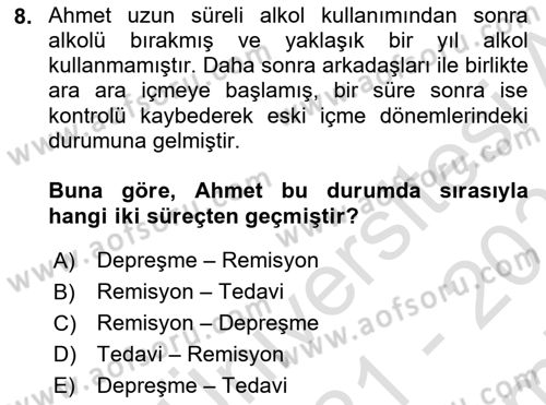 Sağlık Psikolojisi Dersi 2021 - 2022 Yılı (Final) Dönem Sonu Sınav Soruları 8. Soru