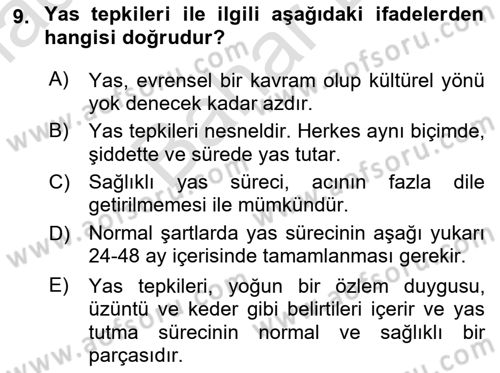 Sağlık Psikolojisi Dersi 2021 - 2022 Yılı (Final) Dönem Sonu Sınav Soruları 9. Soru