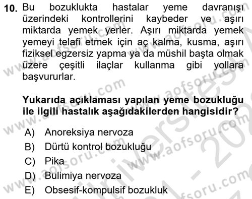 Sağlık Psikolojisi Dersi 2021 - 2022 Yılı Yaz Okulu Sınav Soruları 10. Soru