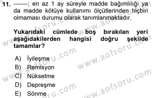 Sağlık Psikolojisi Dersi 2021 - 2022 Yılı Yaz Okulu Sınav Soruları 11. Soru