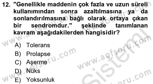 Sağlık Psikolojisi Dersi 2021 - 2022 Yılı Yaz Okulu Sınav Soruları 12. Soru