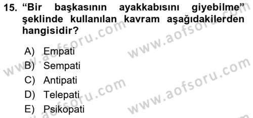 Sağlık Psikolojisi Dersi 2021 - 2022 Yılı Yaz Okulu Sınav Soruları 15. Soru
