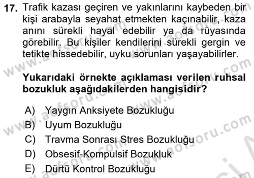 Sağlık Psikolojisi Dersi 2021 - 2022 Yılı Yaz Okulu Sınav Soruları 17. Soru