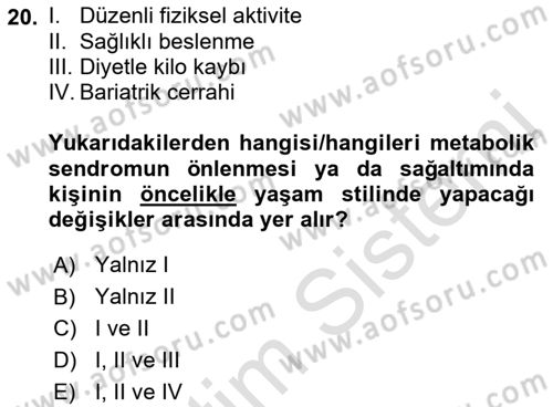 Sağlık Psikolojisi Dersi 2021 - 2022 Yılı Yaz Okulu Sınav Soruları 20. Soru