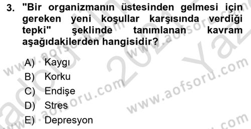 Sağlık Psikolojisi Dersi 2021 - 2022 Yılı Yaz Okulu Sınav Soruları 3. Soru