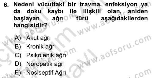 Sağlık Psikolojisi Dersi 2021 - 2022 Yılı Yaz Okulu Sınav Soruları 6. Soru