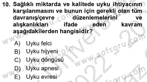 Sağlık Psikolojisi Dersi 2022 - 2023 Yılı Yaz Okulu Sınav Soruları 10. Soru
