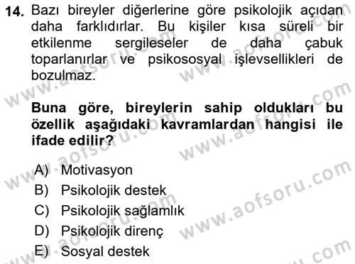 Sağlık Psikolojisi Dersi 2022 - 2023 Yılı Yaz Okulu Sınav Soruları 14. Soru
