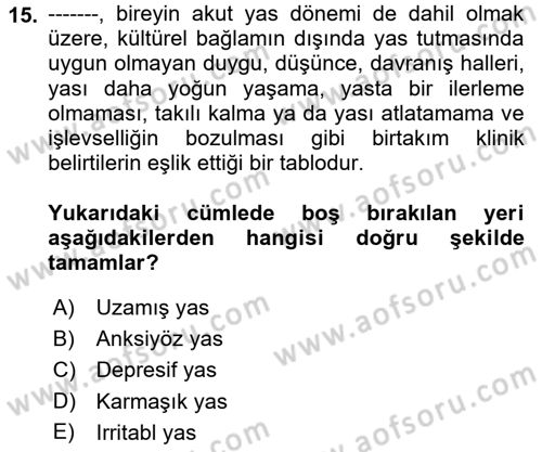 Sağlık Psikolojisi Dersi 2022 - 2023 Yılı Yaz Okulu Sınav Soruları 15. Soru