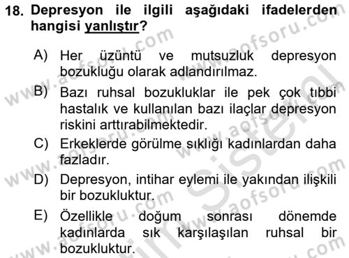 Sağlık Psikolojisi Dersi 2022 - 2023 Yılı Yaz Okulu Sınav Soruları 18. Soru