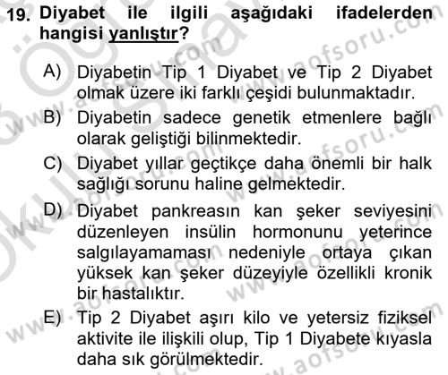 Sağlık Psikolojisi Dersi 2022 - 2023 Yılı Yaz Okulu Sınav Soruları 19. Soru