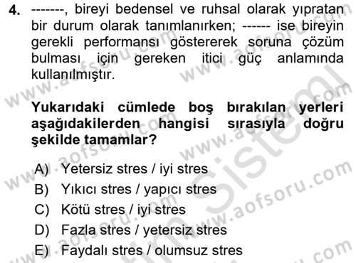 Sağlık Psikolojisi Dersi 2022 - 2023 Yılı Yaz Okulu Sınav Soruları 4. Soru