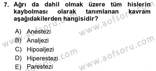 Sağlık Psikolojisi Dersi 2022 - 2023 Yılı Yaz Okulu Sınav Soruları 7. Soru