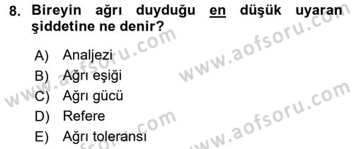 Sağlık Psikolojisi Dersi 2022 - 2023 Yılı Yaz Okulu Sınav Soruları 8. Soru
