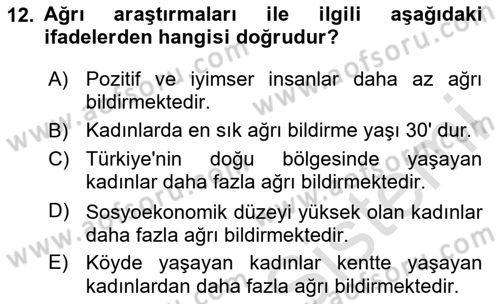 Sağlık Psikolojisi Dersi 2023 - 2024 Yılı (Vize) Ara Sınav Soruları 12. Soru