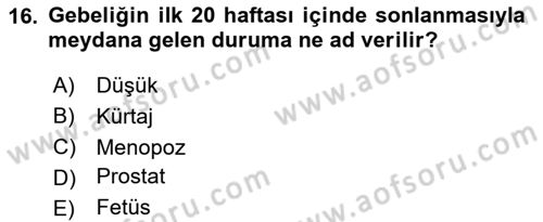 Sağlık Psikolojisi Dersi 2023 - 2024 Yılı (Vize) Ara Sınav Soruları 16. Soru