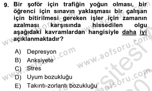 Sağlık Psikolojisi Dersi 2023 - 2024 Yılı (Vize) Ara Sınav Soruları 9. Soru