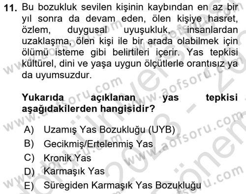 Sağlık Psikolojisi Dersi 2023 - 2024 Yılı (Final) Dönem Sonu Sınav Soruları 11. Soru
