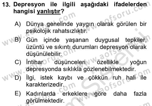 Sağlık Psikolojisi Dersi 2023 - 2024 Yılı (Final) Dönem Sonu Sınav Soruları 13. Soru
