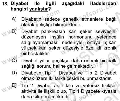 Sağlık Psikolojisi Dersi 2023 - 2024 Yılı (Final) Dönem Sonu Sınav Soruları 18. Soru