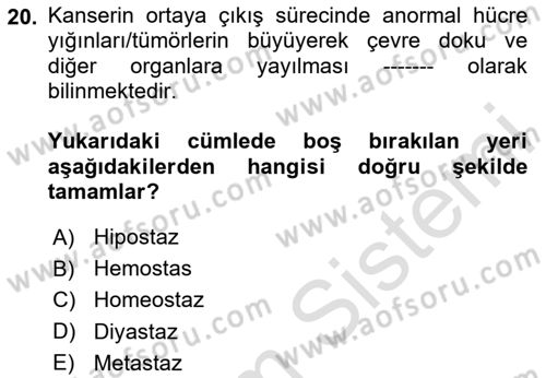Sağlık Psikolojisi Dersi 2023 - 2024 Yılı (Final) Dönem Sonu Sınav Soruları 20. Soru
