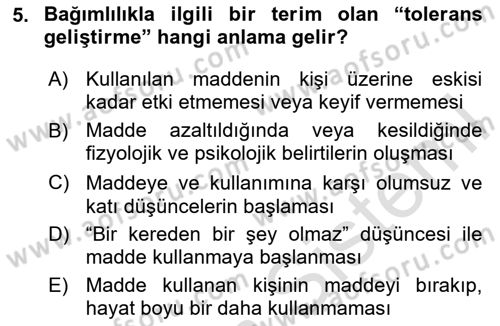 Sağlık Psikolojisi Dersi 2023 - 2024 Yılı (Final) Dönem Sonu Sınav Soruları 5. Soru