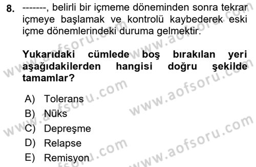 Sağlık Psikolojisi Dersi 2023 - 2024 Yılı (Final) Dönem Sonu Sınav Soruları 8. Soru