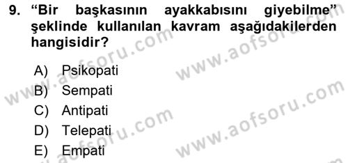 Sağlık Psikolojisi Dersi 2023 - 2024 Yılı (Final) Dönem Sonu Sınav Soruları 9. Soru