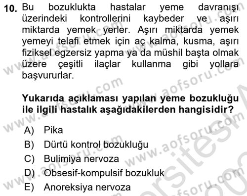 Sağlık Psikolojisi Dersi 2023 - 2024 Yılı Yaz Okulu Sınav Soruları 10. Soru