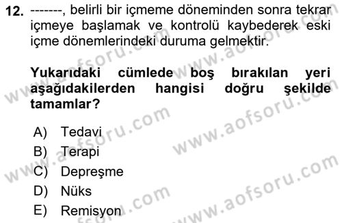Sağlık Psikolojisi Dersi 2023 - 2024 Yılı Yaz Okulu Sınav Soruları 12. Soru